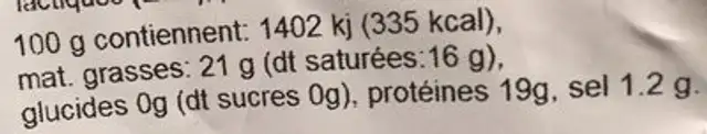 Ail des Ours - Tomme vaudoise au lait pasteurisé nutrition facts table