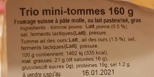 Bory Venogette box by 3 nutrition facts table