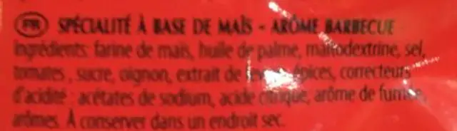 Tortille chips Barbecue ingredients label