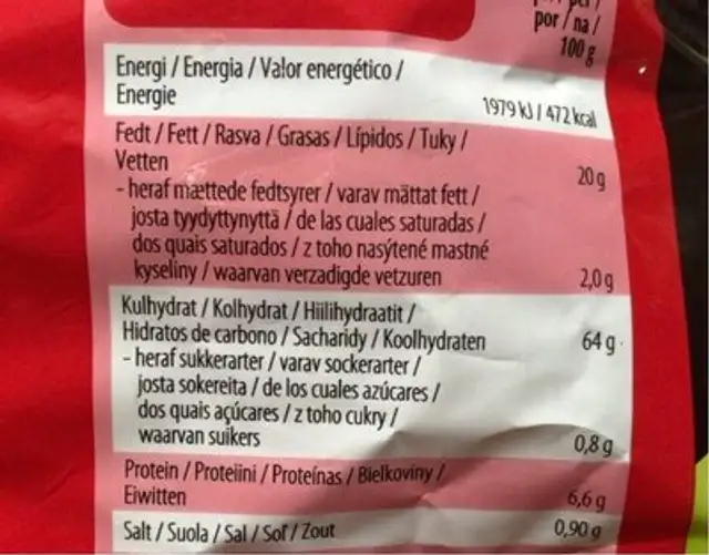 Tortille chips Barbecue nutrition facts table