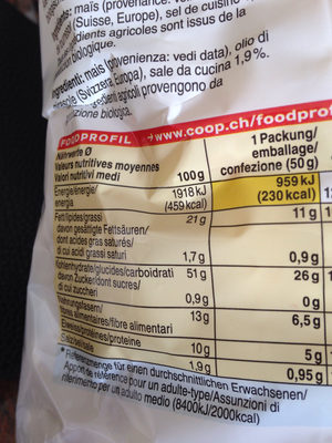 Unknown nutrition facts table