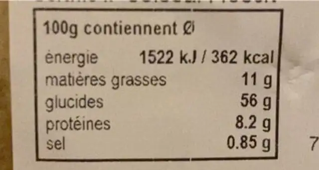Couronne des rois chocolat nutrition facts table