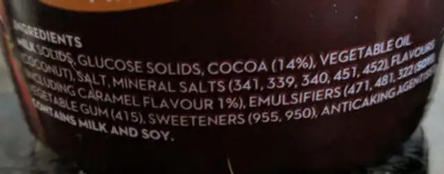 Salted Caramel Hot Chocolate ingredients label