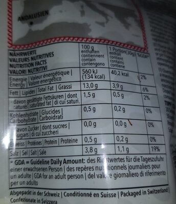 Hojiblanca olives vertes d'Andalousie nutrition facts table