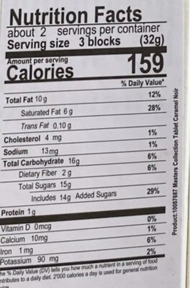 Laderach nutrition facts table