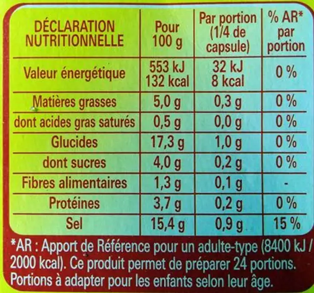 Coeur De Bouillon Au Boeuf Et Légumes Maggi, 6 Coupelles, 144G, nutrition facts table