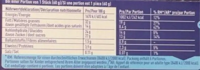 Frisco Classic Praline nutrition facts table