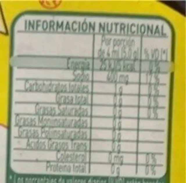 Caldo Casero nutrition facts table