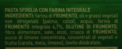 Pasta sfoglia integrale ingredients label