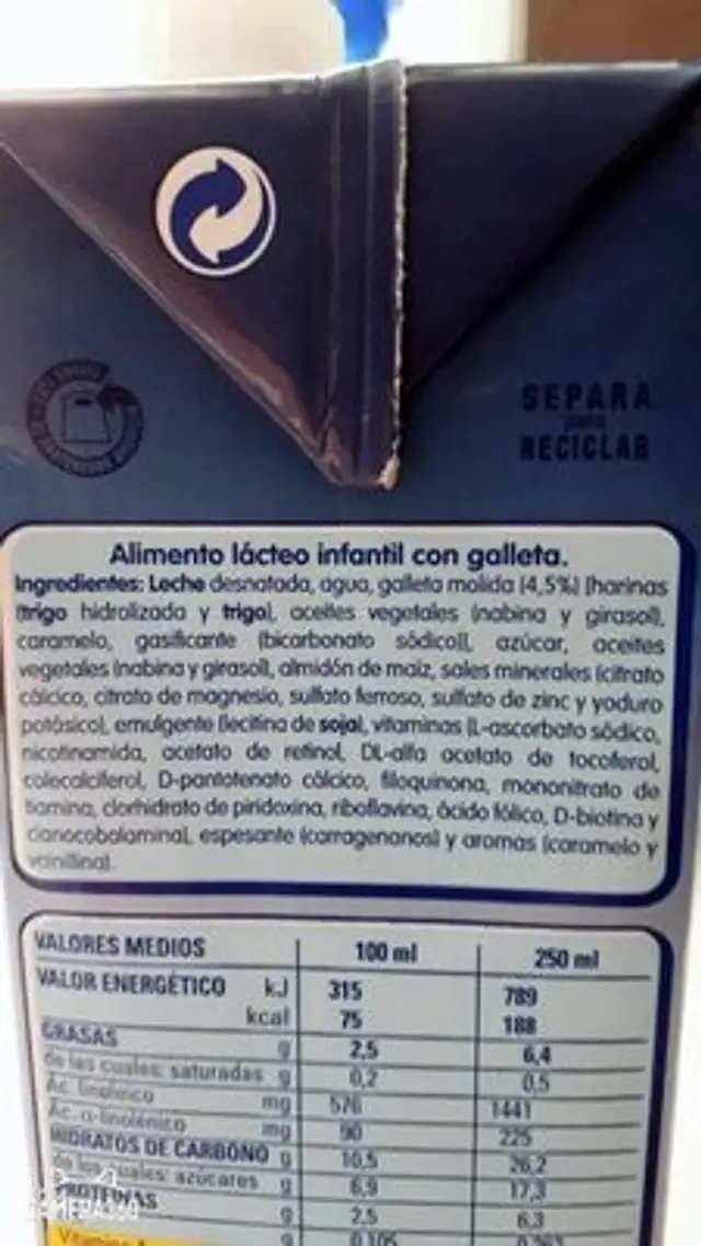 Nativa Crecimiento Junior/Galleta Maria/Nestlé ingredients label