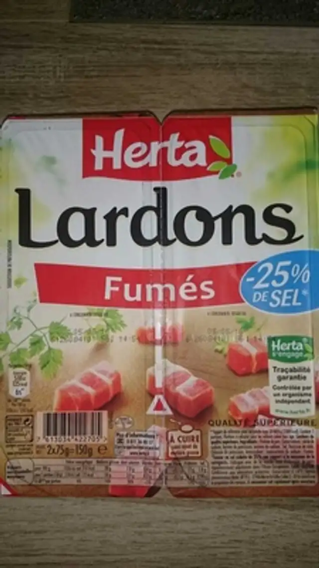 Lardons fumés (-25 % de sel) front packaging