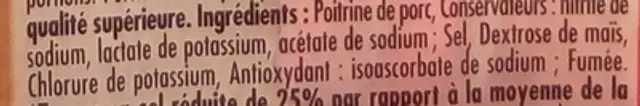 Lardons fumés (-25 % de sel) ingredients label