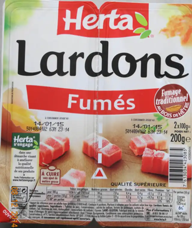 Lardons, Fumés front packaging