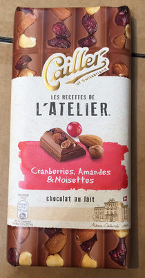 Milk chocolate with cranberries, hazelnuts and almonds