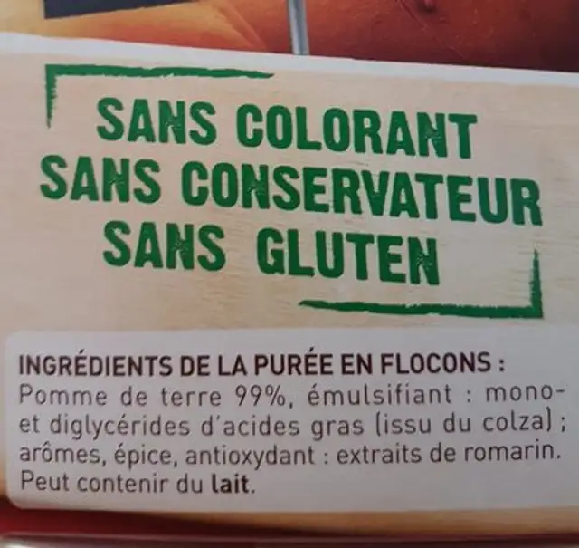 MOUSLINE Purée Nature Format Economique, 7 sachets pour 4 personnes (7x130g) ingredients label
