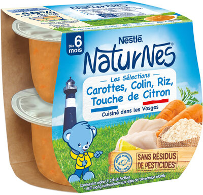 NESTLE NATURNES Les Sélections Petits Pots Bébé Carottes, Colin, Riz touche de citron -2x200g -Dès 6 mois