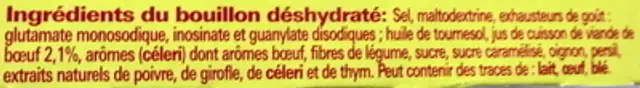 Bouillon KUB, Boeuf, dégraissé ingredients label