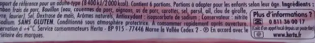 Tendre Noix, Supérieur Sans Couenne (6 Tranches) ingredients label