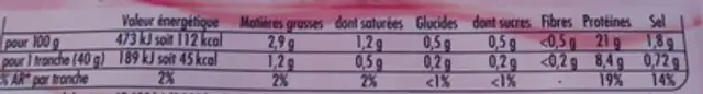 Tendre Noix, Supérieur Sans Couenne (6 Tranches) nutrition facts table