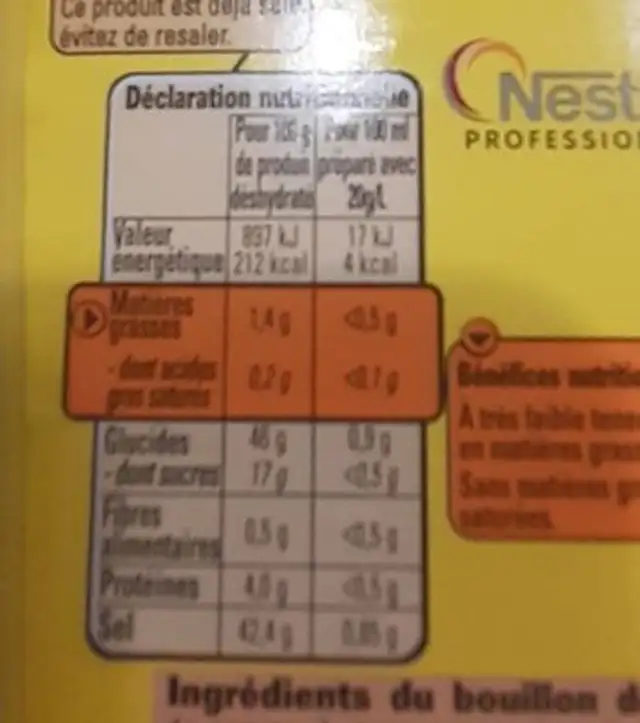 Bouillon de bœuf Maggi 1kg nutrition facts table