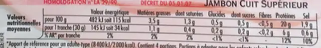 Tendre Noix Supérieur Label Rouge nutrition facts table