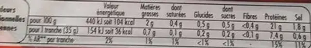 Le Bon Poulet Filet Nature nutrition facts table