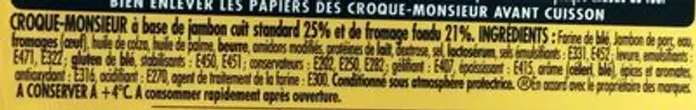 Tendre croc' - maxi jambon fromage ingredients label