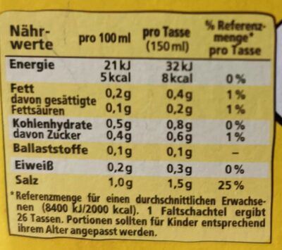 Maggi Gemüse Brühe nutrition facts table