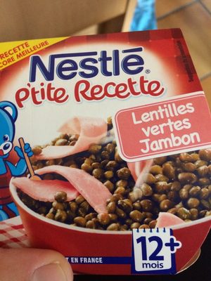 Plats bébé 12 + mois, lentilles vertes jambon front packaging