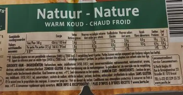 Herta Des De Jambon nutrition facts table
