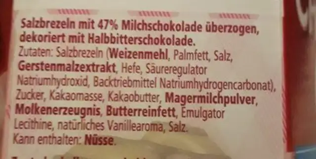 Choclait Chips Knusperbrezeln ingredients label