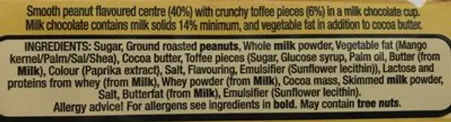 Butterfinger cups Peanut butter ingredients label
