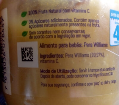 Nestlé Pêra Williams ingredients label