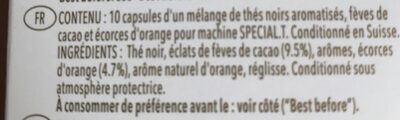 Special T Noir d'orange ingredients label