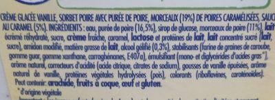 Glace Vanille Poire ingredients label