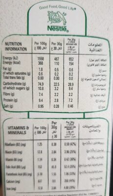 Fitness Original nutrition facts table