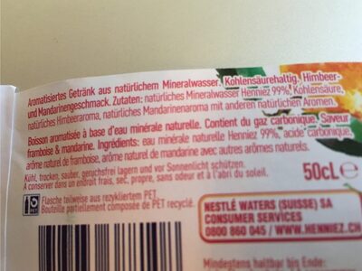 Boisoon aromatisée framboise & mandarine ingredients label