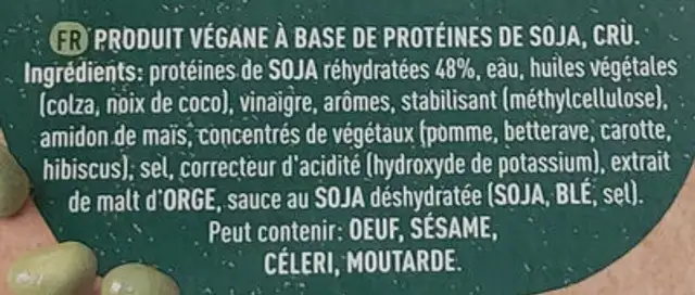 Sensational Burger ingredients label