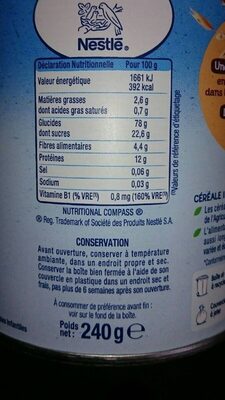 NATURNES BIO céréales blé et avoine nutrition facts table