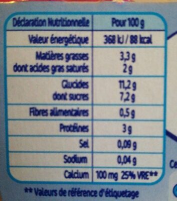 P'tit Brassé vanille nutrition facts table