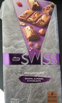 Tablette de chocolat Swiss Raisins, almond et hazelnuts