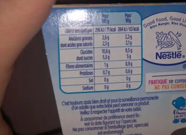 Purée de fruits bio mangue kiwi au lait de coco nutrition facts table