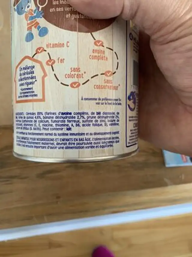 Nestlé P’tite Céréale ingredients label