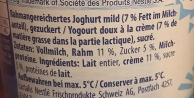 The yogurt with greek nature sweet ingredients label