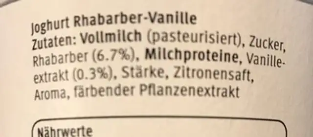 Joghurt Rhabarber Vanille ingredients label