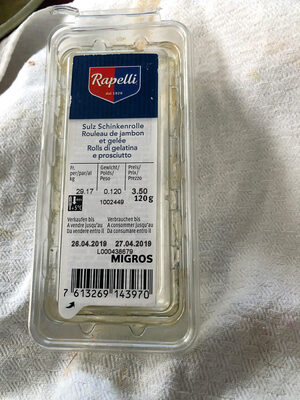 Roll of ham and jelly ingredients label