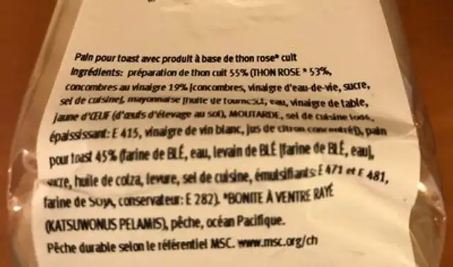 Thon Bread toast with cooked tuna product ingredients label