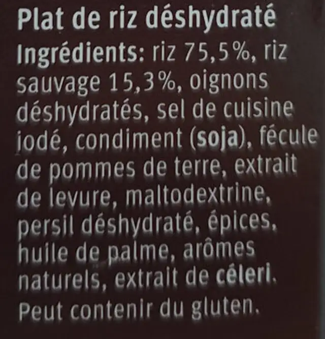 Wild Rice Mix ingredients label
