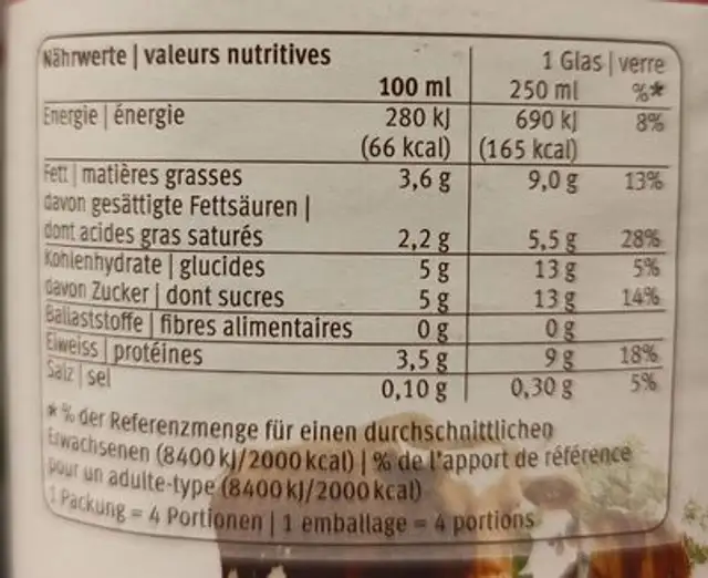 Lait de prairie nutrition facts table