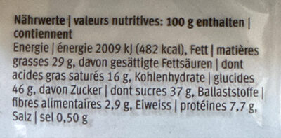 Mandolino with almonds nutrition facts table